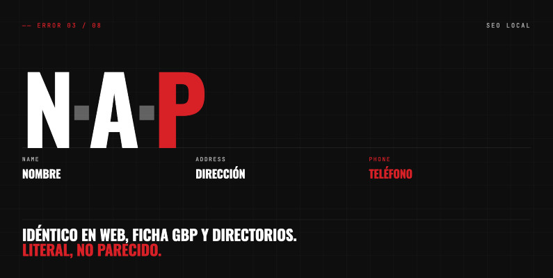 NAP idéntico en web, ficha GBP y directorios